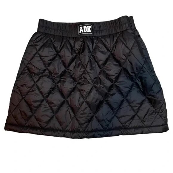 NWT Adika Black Quilted Puffer Mini Skirt Side Zip Elastic Waist Size L - Picture 2 of 7